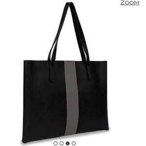 Vince Camuto Black Luck Tote with Grey Stripe NWOT